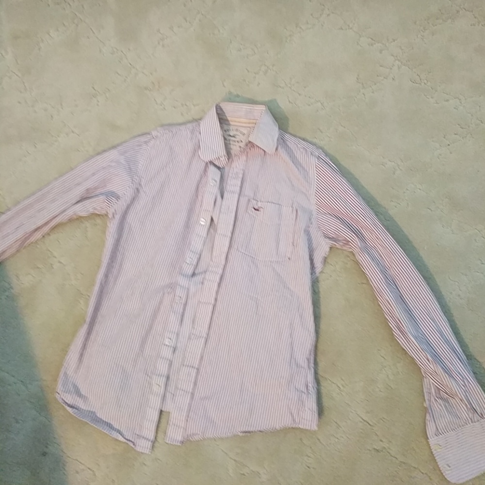 Hollister maroon and white striped button down